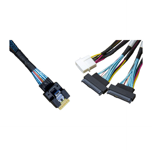 DiliVing SlimSAS 8X to 2*U.2 NVMe Adapter,SFF-8654 74pin to 2*SFF-8639 68pin Cable with Power, 75CM(Broadcom MPN 05-60005-00，CBL-SAST-0953)