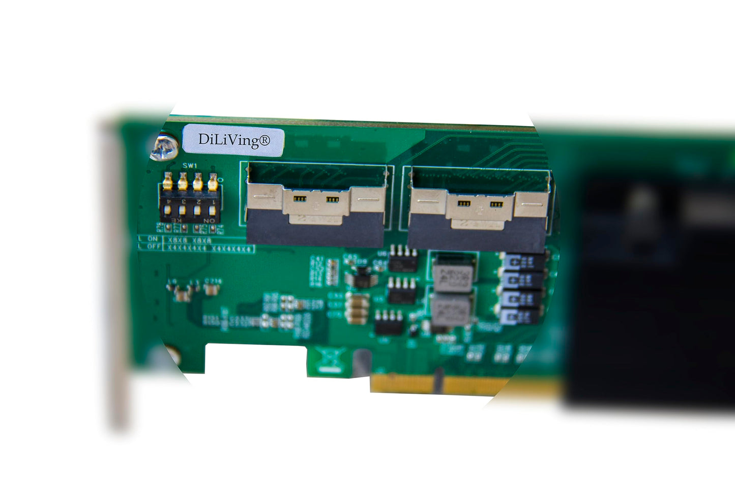 DiLiVing PCI Express x16 to 4*SlimSAS 8X Expander, 8*U.2 NVMe SSD Adapter with SFF-8654 74 Pin Connector and Broadcom PLX8748 chipset for Servers