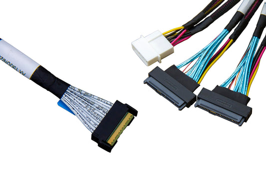 DiliVing MCIO x8 to 2*U.2 NVMe Adapter,SFF-TA-1016 74Pin to 2*SFF-8639 68Pin Cable with Power,PCIe Gen5 Mini Cooledge IO Cable 80CM