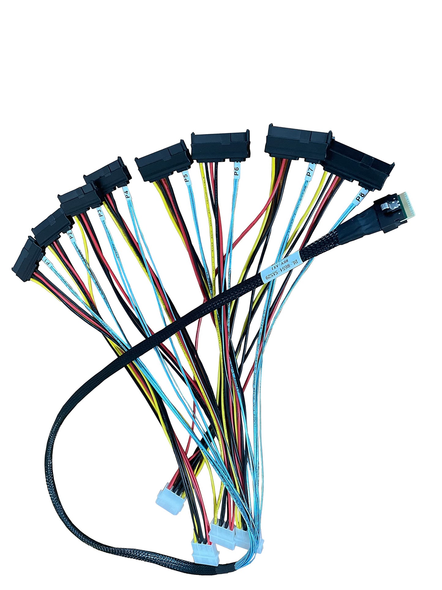 DiliVing SlimSAS 8X to 8*SAS, SFF-8654 74pin to 8*SFF-8482 29pin with 4*Big4pin Power Cable(100CM)