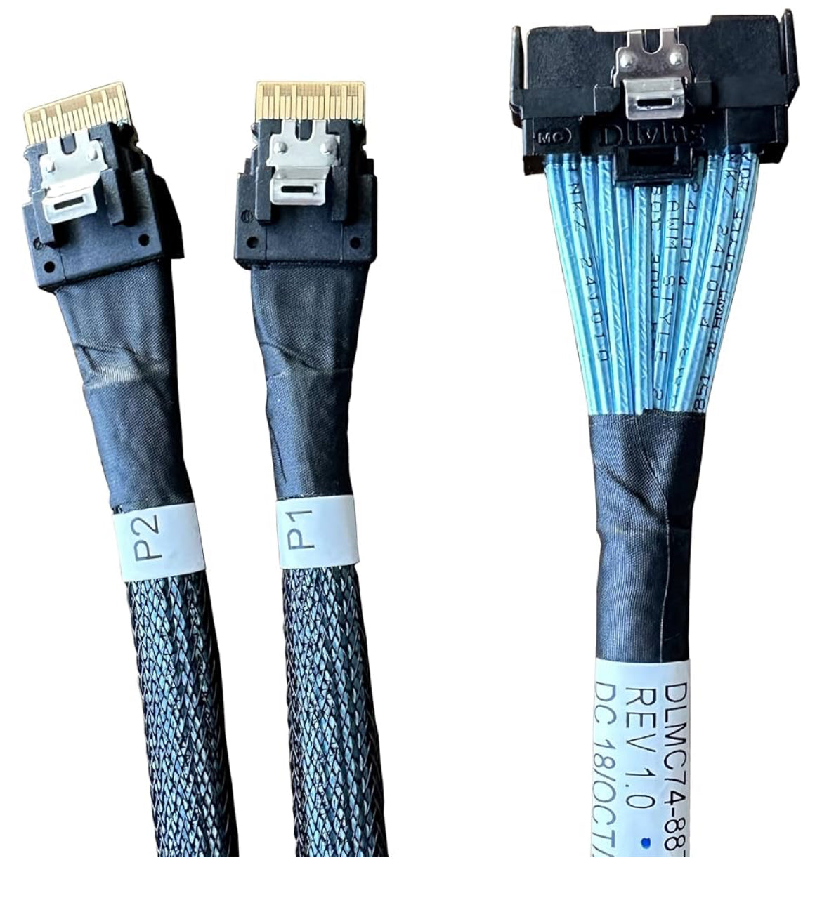 DiliVing MCIO x8 to 2*Slimsasx4,SFF-TA-1016 74Pin to 2*SFF-8654 38Pin,PCIe Gen5 Mini Coolidge IO,Double Straight Cable 100CM