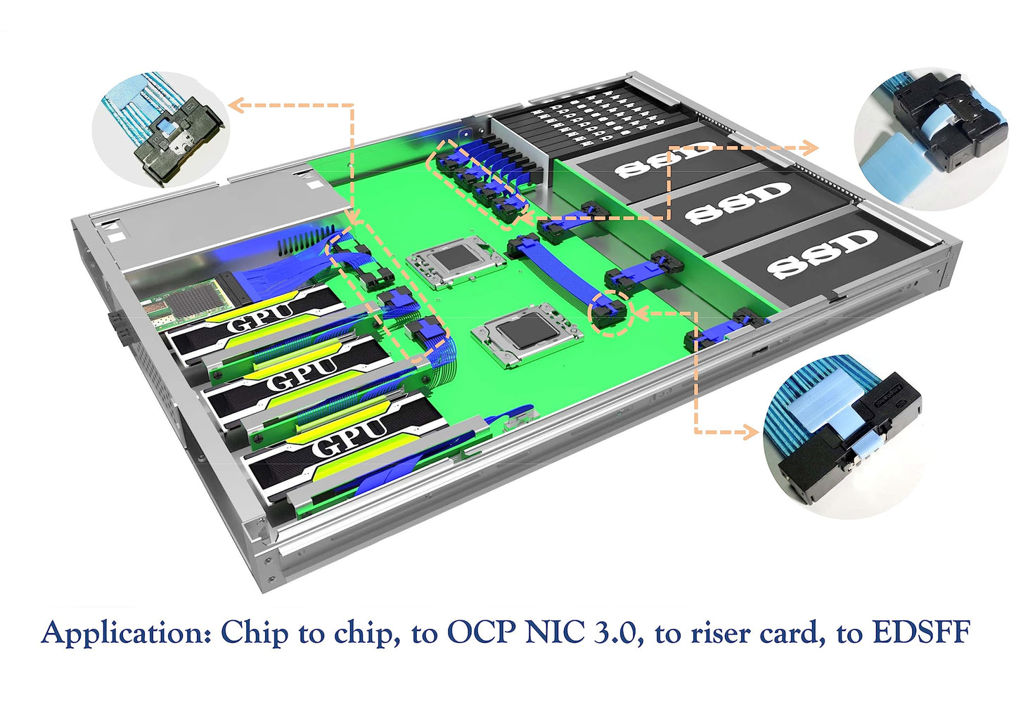 DiliVing MCIO x8 to SlimSAS x8,SFF-TA-1016 74Pin to SFF-8654 74Pin,PCIe Gen5 Mini Cooledge IO，Double Straight Cable 100CM (CBL-MCIO-1270S4T2)